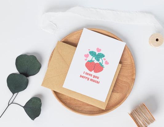 Strawberry Valentine's Day Card, I Love you Berry Much, Simple Greeting Cards
