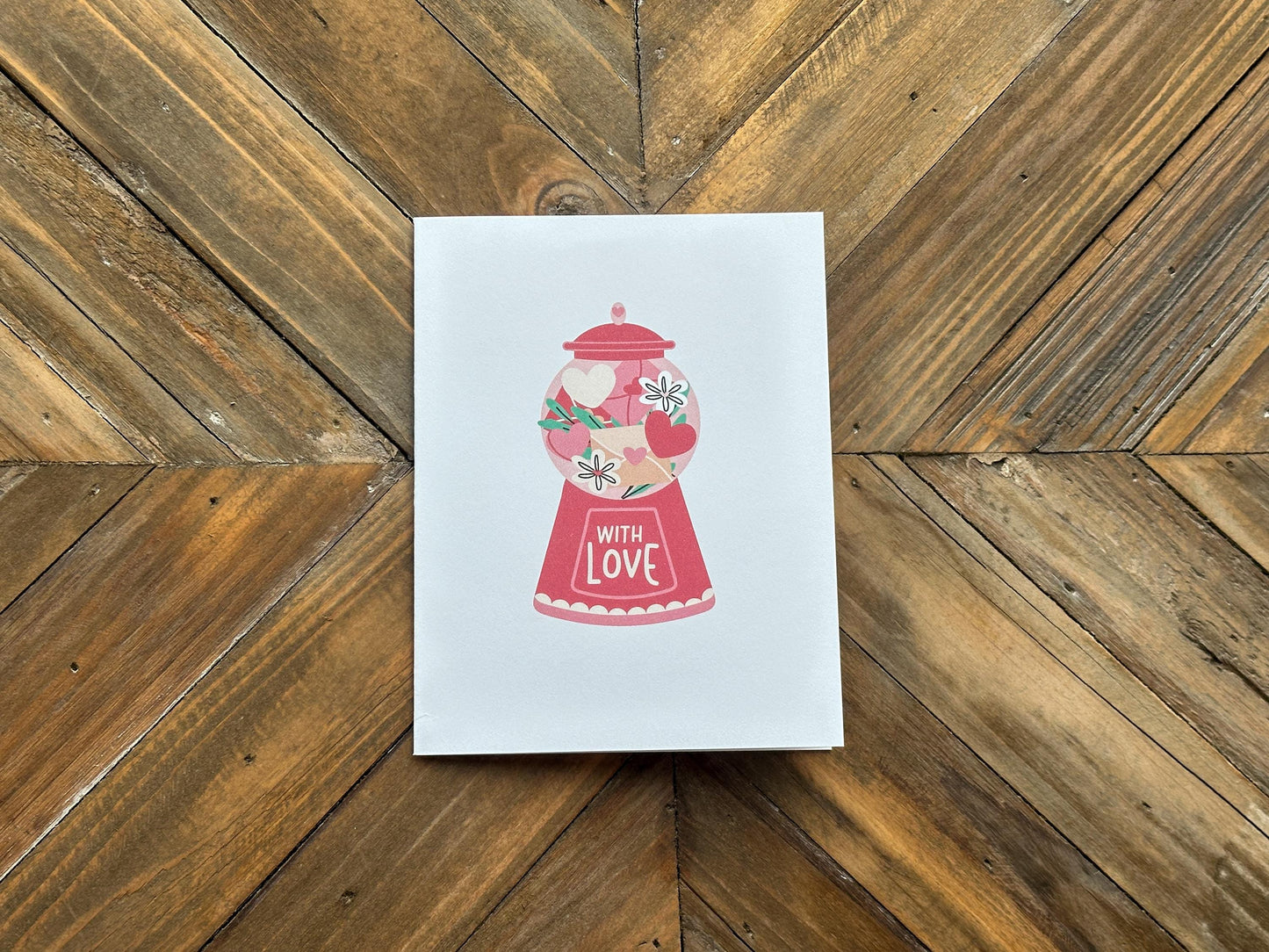 With Love Valentine's Day Card, Gum ball Machine, Simple Greeting Cards