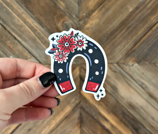 Horseshoe Sticker, Traditional Tattoo Inspired, Equestrian Gift, Western, Floral