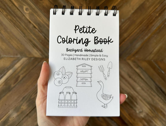 Little Simple Living Coloring Book, Gardening Coloring Pages, Backyard Homestead, Travel Size