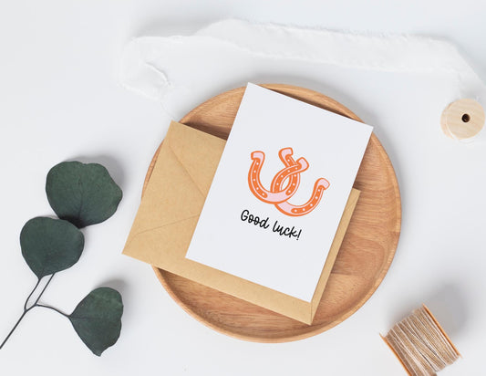 Good Luck Card, Pink Horseshoes, Pastel Western