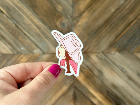 Western Cowgirl Sticker, Pink Desert, Cowboy Hat, Laptop Decal, Water Bottle Sticker