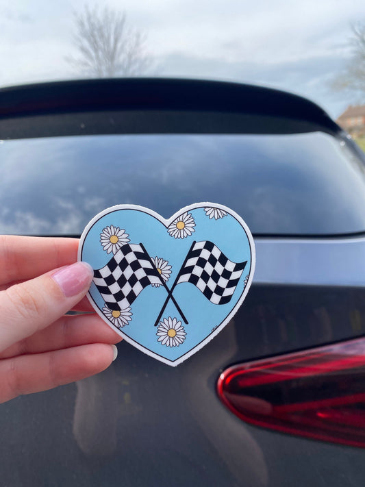 Racing Flags Sticker, Drift, Floral Car Accessories , Girly Racer Gift, Race Life, Women's Car, Laptop